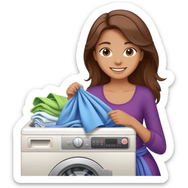  happy elegant beautiful girl flowy brown hair that is more valuable then corals doing laundry in old-money style  sticker