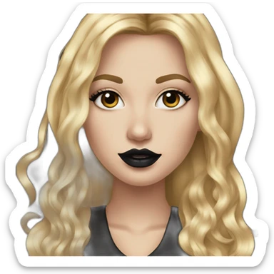 white girl with large gold hoop earrings wearing a black dress, with long hair, with black lips and makeup, pierced nose and ears, gold jewelry  sticker