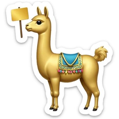 A small golden llama silhouette holding a sign in its mouth that says RAID sticker