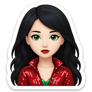 Jade from Bratz with long black hair and red sequin outfit sticker