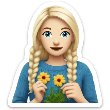 beautiful finnish blonde woman with blue eyes knitting flowers sticker