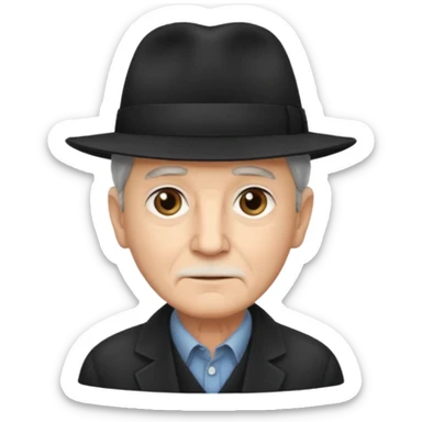 A light-skinned old man with short dark hair, and a black fedora, with an oval face and calm look. sticker