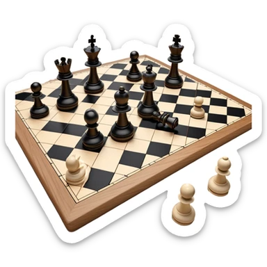 A chessboard with a few strategically placed pieces, including a king, queen, and pawns. The scene highlights the classic black and white squares of the board, emphasizing strategy and thoughtfulness in the game of chess. sticker