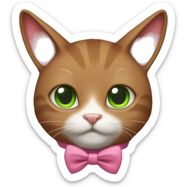 brown cat in a bunny HOOD with pink bow tie and green eyes sticker