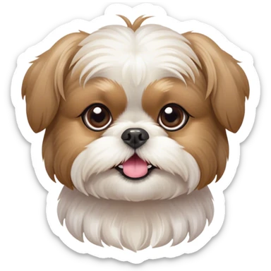 Cinematic Cute Shih Tzu Portrait Emoji, Head playfully tilted with large, sparkling eyes and a fluffy, endearing fur in gentle, pastel tones, simplified yet irresistibly charming, highly detailed, glowing with a warm, cuddly radiance, high shine, radiating affectionate and joyful energy, styled with a soft, playful outline, capturing the essence of a cute Shih Tzu that seems destined to charm everyone in its path! sticker