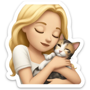 blonde girl sleeping with calico kitty sticker