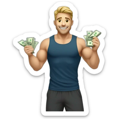 happy personal trainer man with money sticker