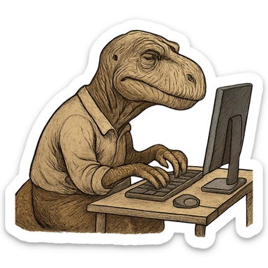 old dinosaur working at a computer sticker