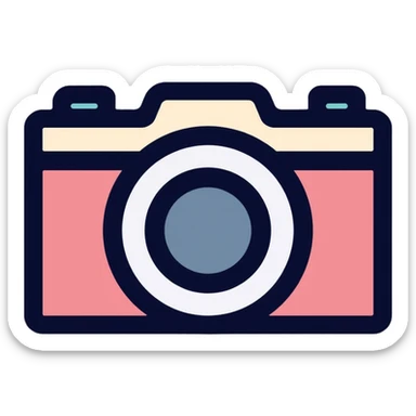 flat abstract camera with eye in lens, simple logo design sticker