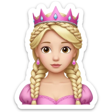 Blonde Princess with braided hair and pink crown. sticker