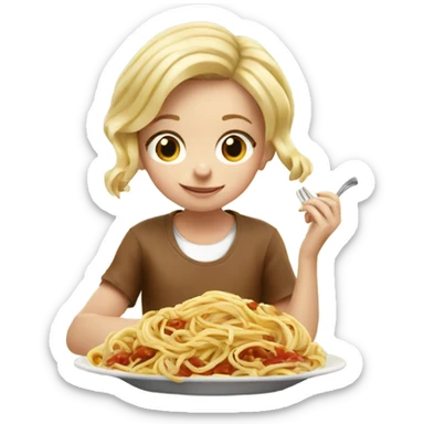 Little blonde girl enjoying spaghetti meal sticker