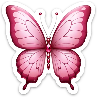 A pink aesthetic butterfly with intricate, luminous wings flutters above scattered rubies. The deep red gemstones contrast beautifully with the soft pastel tones, creating a dreamy and elegant composition. Subtle light reflections add a touch of magic to the scene. sticker