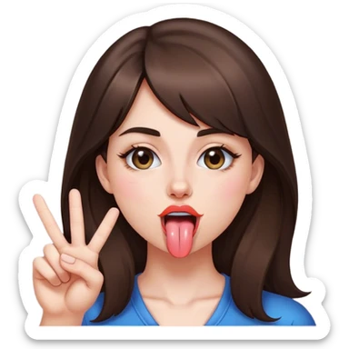brunette girl sticking tongue out in between peace sign  sticker