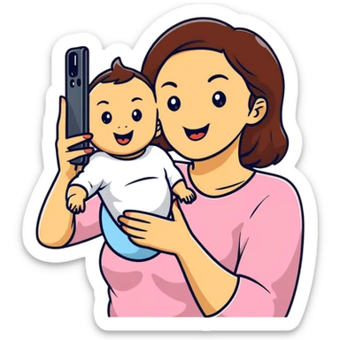 mom and baby making funny faces taking selfie together sticker
