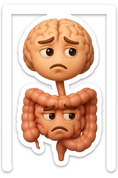EMOJI STILE IPHONE 3D DI cervello e intestino umani collegati verticalmente con espressione dubbiosa in volto E FALLO MOLTO REALISTICO IN 3D sticker