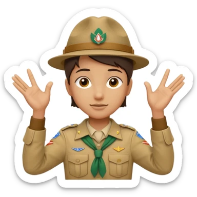 “Emoji-style person in a scout uniform making a balancing gesture with both hands. Hive the guy a scouting head sticker