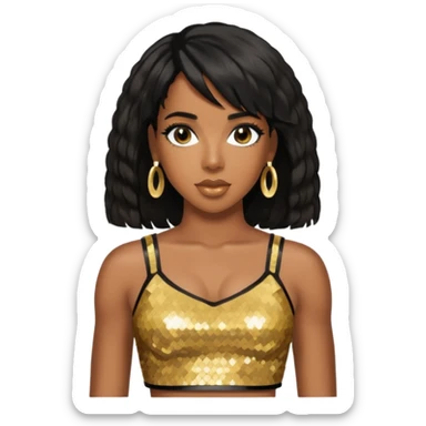 Kelly Rowland with black hair, gold sequin crop top  sticker