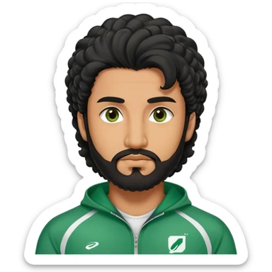 Abdul Ali : Age: Late 20s
Appearance: A strong-built South Asian man with permed long black hair, a close shave beard, and dark brown eyes.
Outfit: Green player tracksuit  sticker
