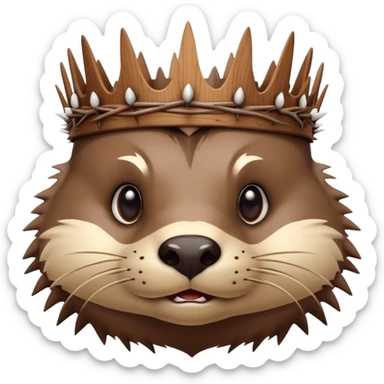 really cute confused otter face with wood christian spiky asymmetric Crown of thorns sticker