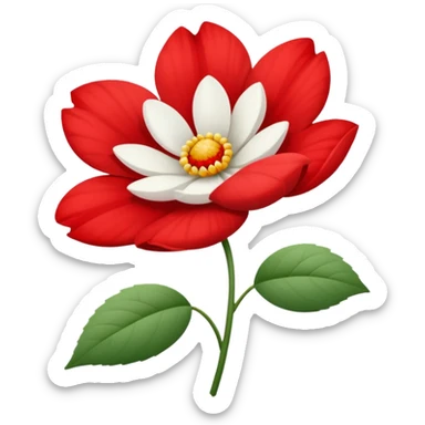 one red flower and one white flower with red band sticker