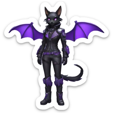 Anthro cool cute edgy pretty black techwear grey Purple ethereal fantasy nargacuga-bat-cat-Fakemon collar harness leather pouch full body sticker