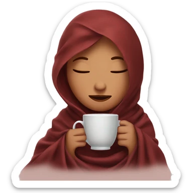 girl with dark red wine hair inside a blanket sipping coffee eyes closed sticker