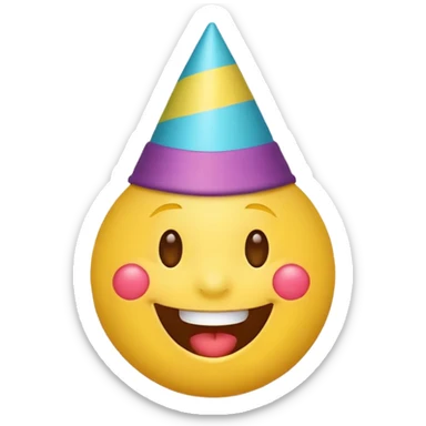 laughing emoji with a party hat, festive and colorful sticker