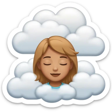 a satisfied face with his eyes closed surrended by several soft clouds sticker
