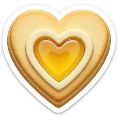 Realistic shortbread cookie in the shape of a heart with yellow pastel jelly middle filling and sprinkled powder sugar on top. sticker
