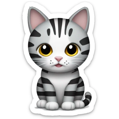 Create a cat with stripes (grey and a bit black) and a white little beart  sticker