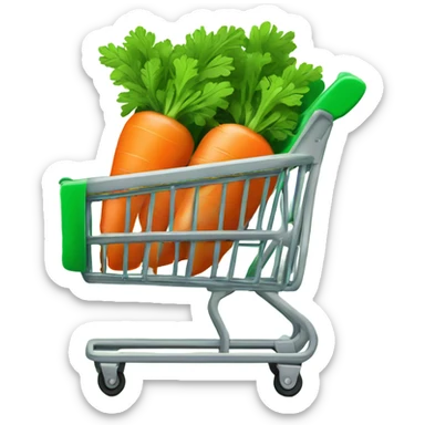 Green shopping cart with carrot logo on outside and cart empty sticker