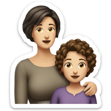 a white plus sized lady with a short haircut hugging her white daughter with dark brown long hair  sticker