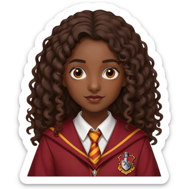 Alicia Spinnet in harry potter, wear hogwarts gryfindor uniform, long, dark, curly or wavy hair, dark skin sticker