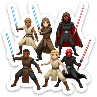 Four jedi and Four Sith fighting sticker