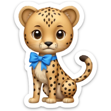 cute cheetah with blue bow standing sticker