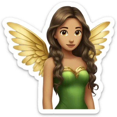 big wings, Beautiful, fairy, gold, brown, dark green, green, long hair sticker