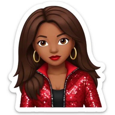Tamika Scott from Xscape with long dark brown hair, red sequin outfit sticker