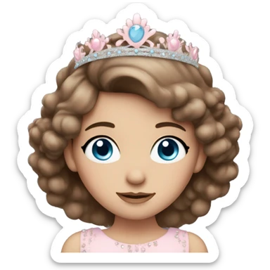 Brown haired blue eyed girl with long eyelashes and pastel pink tiara sticker