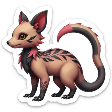 Rare warm-colored exotic cute epic aesthetic gothic colorful Salandit-Eevee-Civet-species-Fakemon-hybrid-creature, with intricate tattoo markings, full body sticker