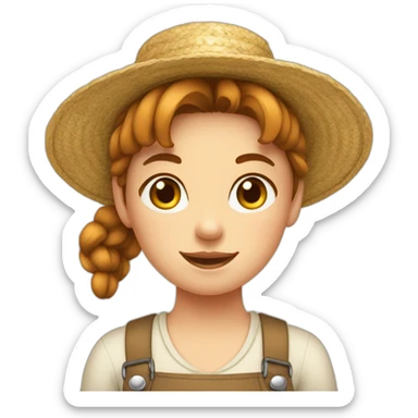 a fair girl with freckles and pigtails in straw a hat hat sticker