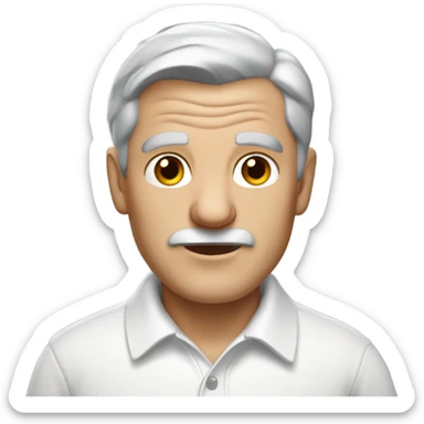 old english man, grey hair, no facial hair. wearing a white smart polo shirt with black buttons. sticker