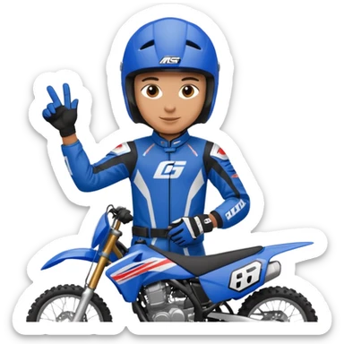 dirtbike rider in blue gear signing autographs sticker