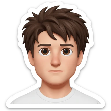 Handsome white man with big brown eyes long nose and dark brown messy hair cover his forhead and hair coming in eyes sticker