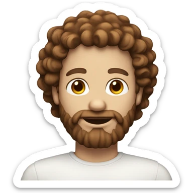 Emoji man with a beard and chestnut-colored curls and light white skin sticker