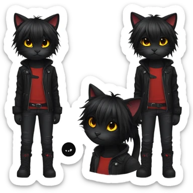 Anthro Edgy Cool Beautiful Black Cat-Fursona with Emo Hair-bangs with Red Streaks sticker