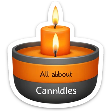 “Create a simple, modern logo of a candle flame above a small bowl-shaped holder. Use a clean, minimal design with an orange flame and a dark gray holder. Beneath the logo, include the text ‘All about candles’ in a friendly, rounded font. Keep the overall style clean, warm, and approachable.” sticker