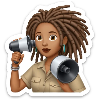 Black woman with locs with megaphone sticker