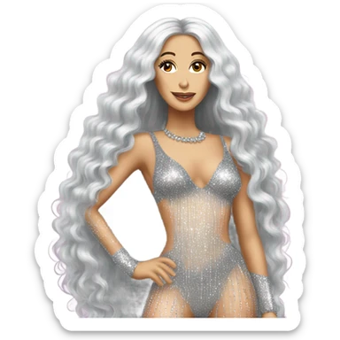 CHER in her long glittery hair outfit   sticker