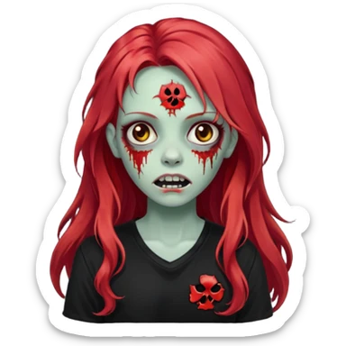 zombie girl with long red hair with black shirt that says lei sticker