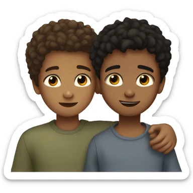 one young boy with tanned skin and black eyes and hair hugging another young boy with dark blonde hair and light brown eyes and freckles  sticker
